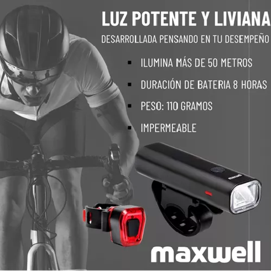LUZ BICICLETA SET DELANTERA TRASERA USB IMPERMEABLE ALUMINIO EN COLOR NEGRO - 4