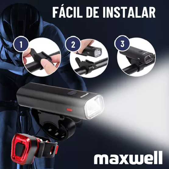 LUZ BICICLETA SET DELANTERA TRASERA USB IMPERMEABLE ALUMINIO EN COLOR NEGRO - 5