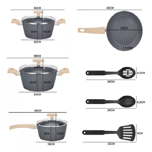 BATERIA DE COCINA DE 10 PIEZAS, ANTIADHERENTE, ACABADO GRANITO, MENAJE, COLOR EN COLOR NEGRO - 1