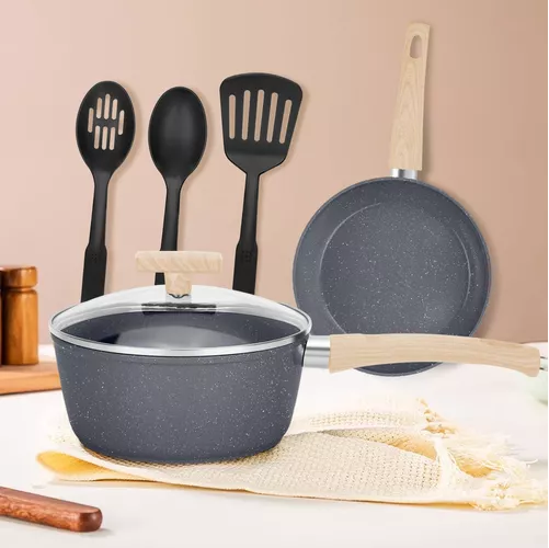 BATERIA DE COCINA DE 10 PIEZAS, ANTIADHERENTE, ACABADO GRANITO, MENAJE, COLOR EN COLOR NEGRO - 6