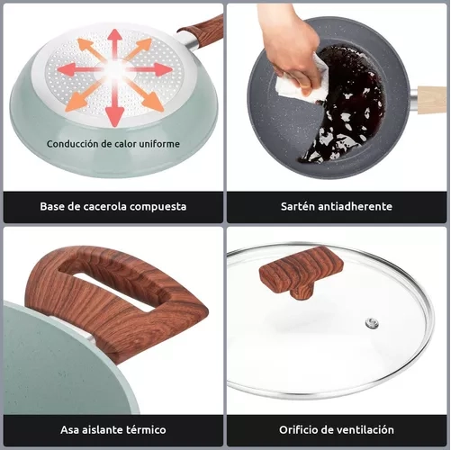 BATERIA DE COCINA DE 10 PIEZAS, ANTIADHERENTE, ACABADO GRANITO, MENAJE, COLOR EN COLOR NEGRO - 7