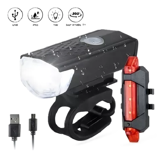 LAMPARAS RECARGABLES IMPERMEABLES PARA BICICLETA CON CLAXON EN COLOR NEGRO - 3