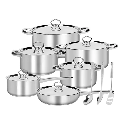 BATERIA DE COCINA DE 15 PIEZAS, ACERO INOXIDABLE, COLOR PLATEADO - 1