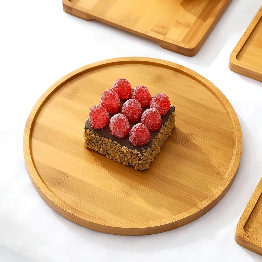 TABLA DE TRUPAN (MDF) PARA APERITIVOS, PACK DE 4, REDONDA, CON CANALETA. - 2