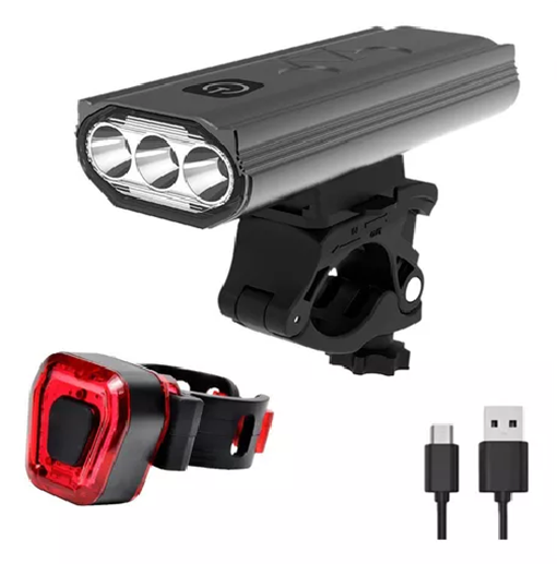 PACK LUZ BICICLETA DELANTERA Y TRASERA RECARGABLE LED EN COLOR NEGRO - 2