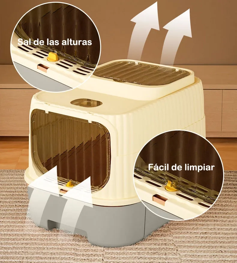 ARENERO PARA GATOS, 49×37×37CM GRANDE ARENERO CERRADO PLASTICO PARA GATO CON LUZ ULTRAVIOLETA Y - 1