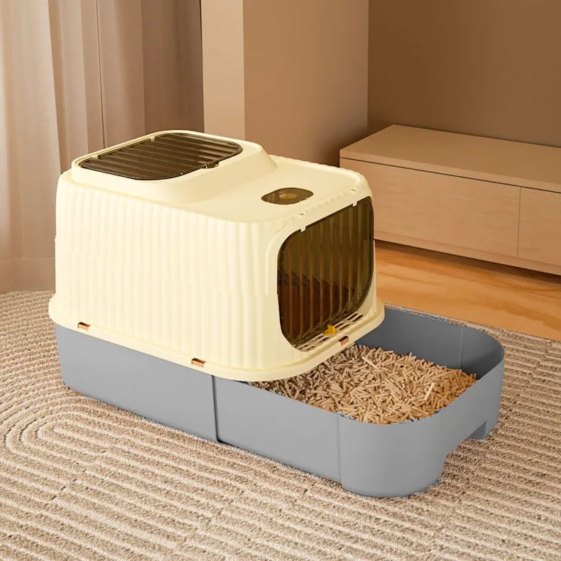 ARENERO PARA GATOS, 49×37×37CM GRANDE ARENERO CERRADO PLASTICO PARA GATO CON LUZ ULTRAVIOLETA Y - 2