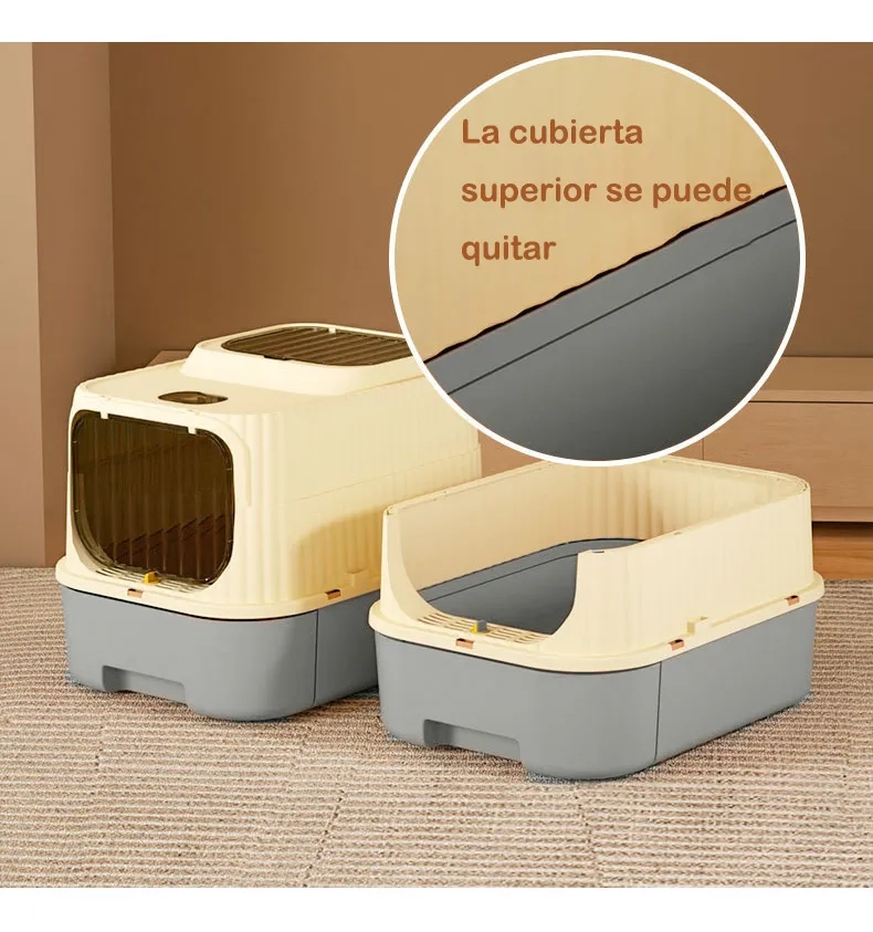 ARENERO PARA GATOS, 49×37×37CM GRANDE ARENERO CERRADO PLASTICO PARA GATO CON LUZ ULTRAVIOLETA Y - 3