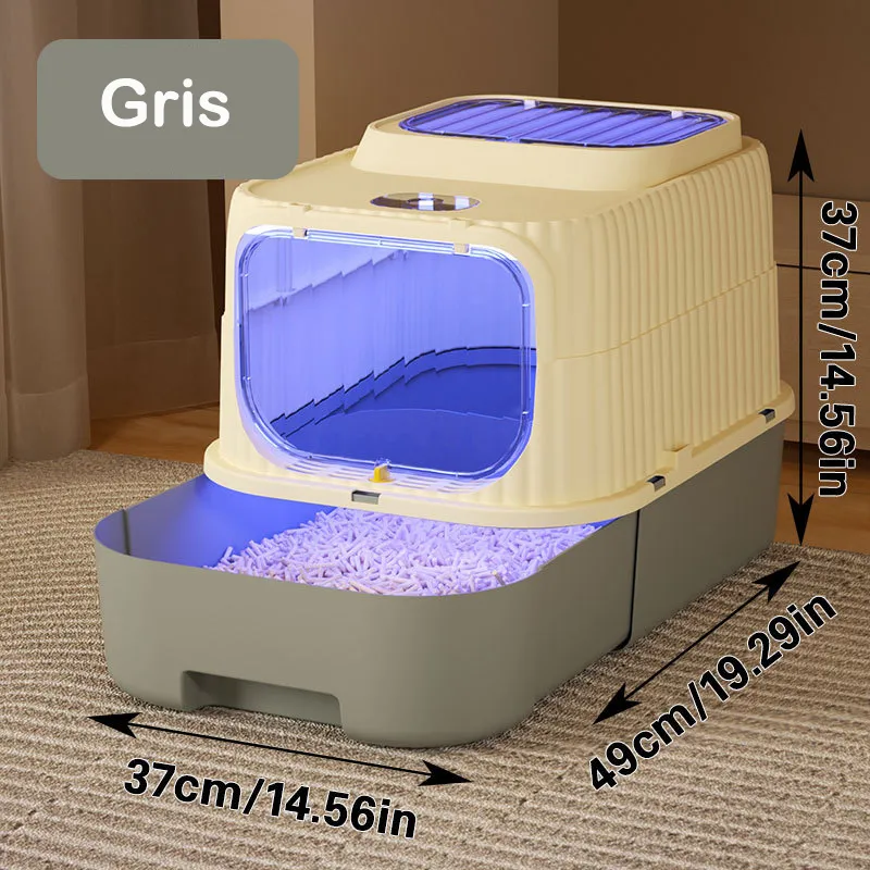 ARENERO PARA GATOS, 49×37×37CM GRANDE ARENERO CERRADO PLASTICO PARA GATO CON LUZ ULTRAVIOLETA Y - 4