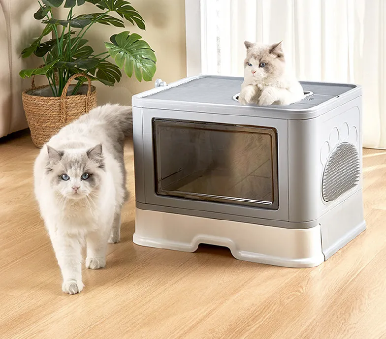 ARENERO PARA GATO CERRADA, CAJA DE ARENA PARA GATOS PLEGABLE CON TAPA, CON CUCHARA DE ARENA, - 2