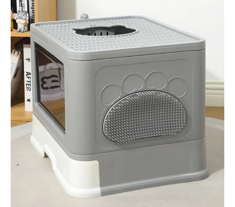 ARENERO PARA GATO CERRADA, CAJA DE ARENA PARA GATOS PLEGABLE CON TAPA, CON CUCHARA DE ARENA, - 3