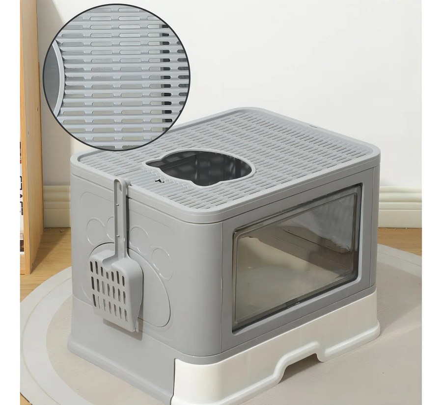 ARENERO PARA GATO CERRADA, CAJA DE ARENA PARA GATOS PLEGABLE CON TAPA, CON CUCHARA DE ARENA, - 4