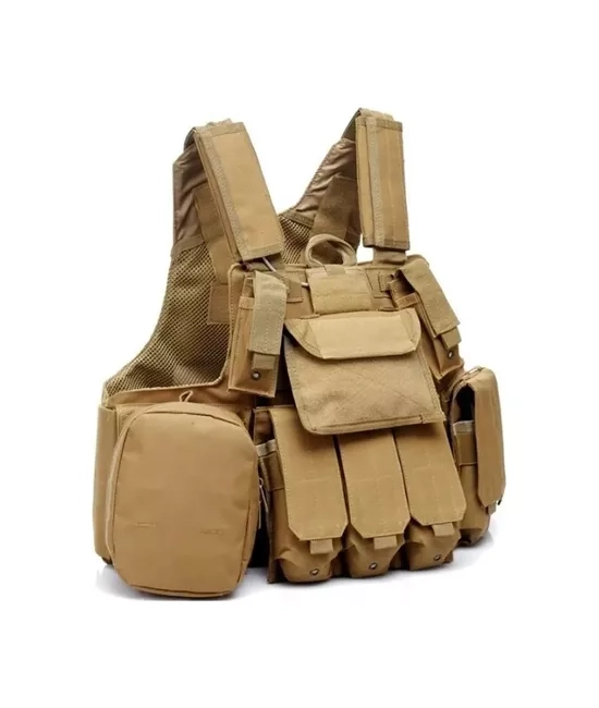 CHALECO TACTICO MILITAR AIRSOFT CIRA, COLOR BEIGE - 1