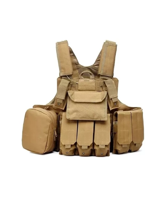 CHALECO TACTICO MILITAR AIRSOFT CIRA, COLOR BEIGE - 2