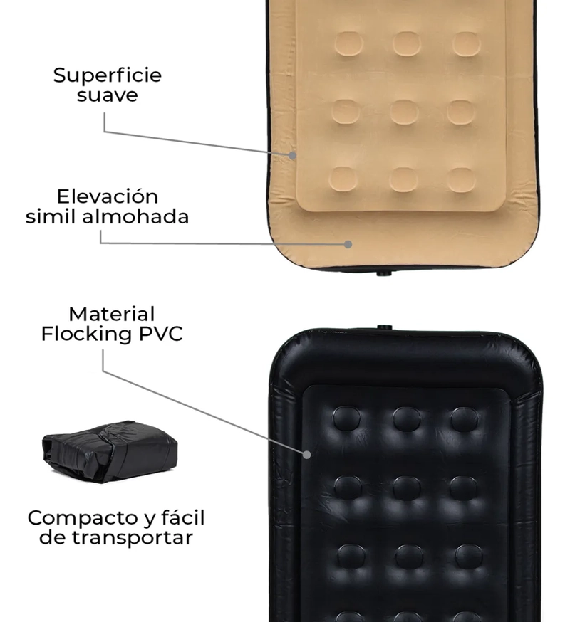 COLCHON INFLABLE ELE CTRICO KANO AUTOINFLABLE INDIVIDUAL COLOR BEIGE 1 PLAZA CAMA PARA CAMPING - 2