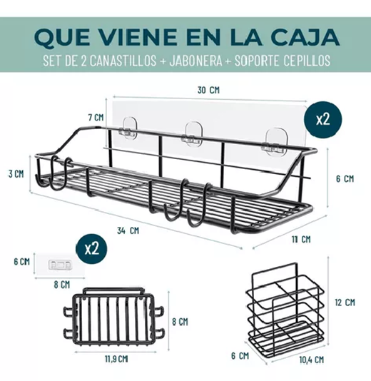ORGANIZADOR DE DUCHA REPISA BAÑO JABONERA SET 4 INOXIDABLE CASATUA EN COLOR NEGRO - 3