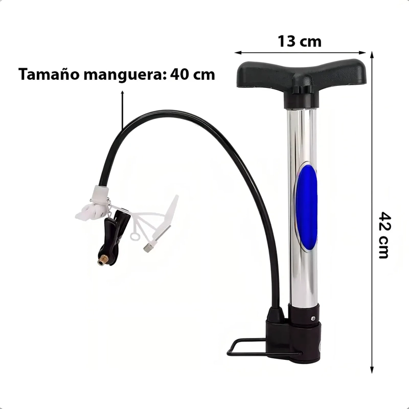 BOMBIN DE PIE MULTIUSO BOMBIN INFLADOR DE BICICLETA PELOTA BOMBA MANUALES ALUMINIO MANGO - 3