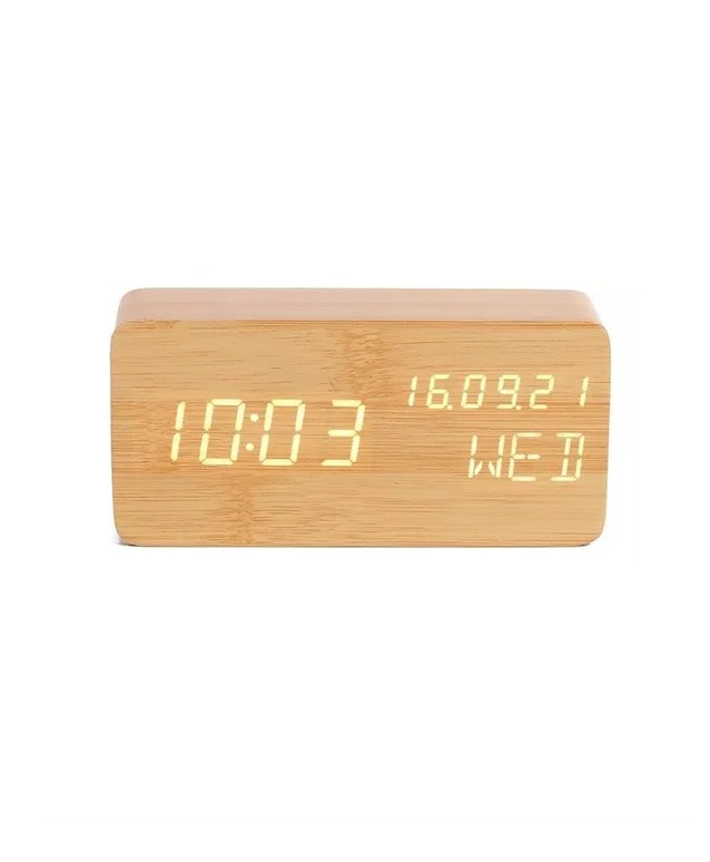 DESPERTADOR DIGITAL RELOJ MADERA RELOJ ESCRITORIO LED - 1