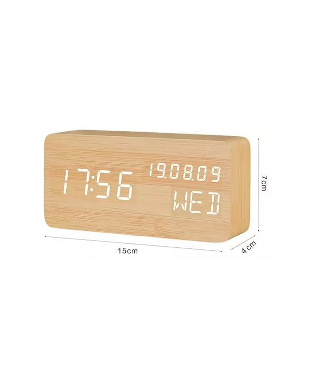 DESPERTADOR DIGITAL RELOJ MADERA RELOJ ESCRITORIO LED - 2