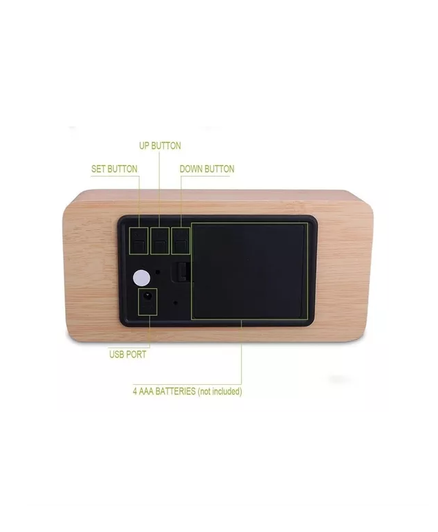 DESPERTADOR DIGITAL RELOJ MADERA RELOJ ESCRITORIO LED - 3