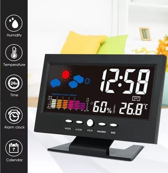 RELOJ DESPERTADOR LCD A LUZ TEMPERATURA COLOR EN COLOR NEGRO - 2