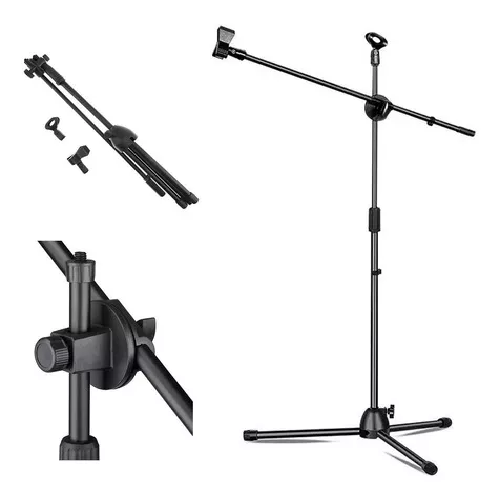 SOPORTE PARA MICROFONO, ATRIL CON BOOM, PROFESIONAL, PEDESTAL, COLOR EN COLOR NEGRO - 1
