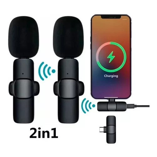 2 MICROFONOS LAVALIER SOLAPA INALAMBRICOS, USB-C, COMPATIBLES CON PC Y CELULARES K9 - 1