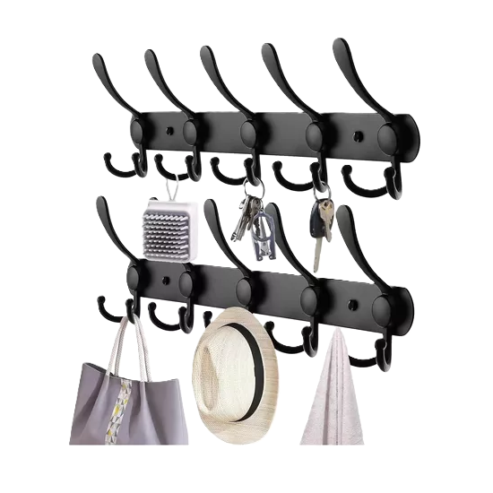 GANCHOS PERCHERO SOMBRERO DOBLE COLGADOR PARED COCINA 2 PIEZAS EN COLOR NEGRO - 1