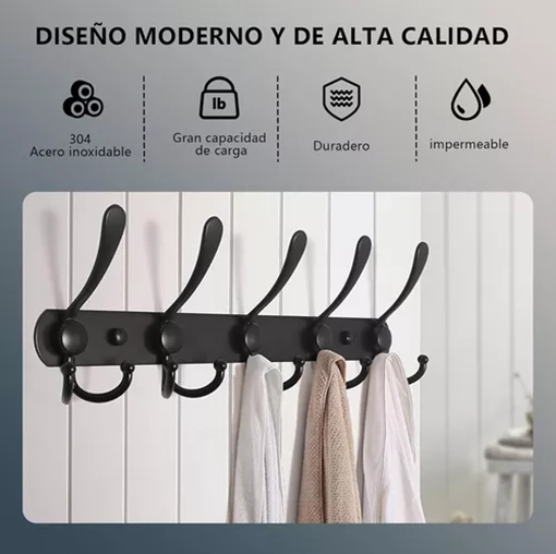 GANCHOS PERCHERO SOMBRERO DOBLE COLGADOR PARED COCINA 2 PIEZAS EN COLOR NEGRO - 4