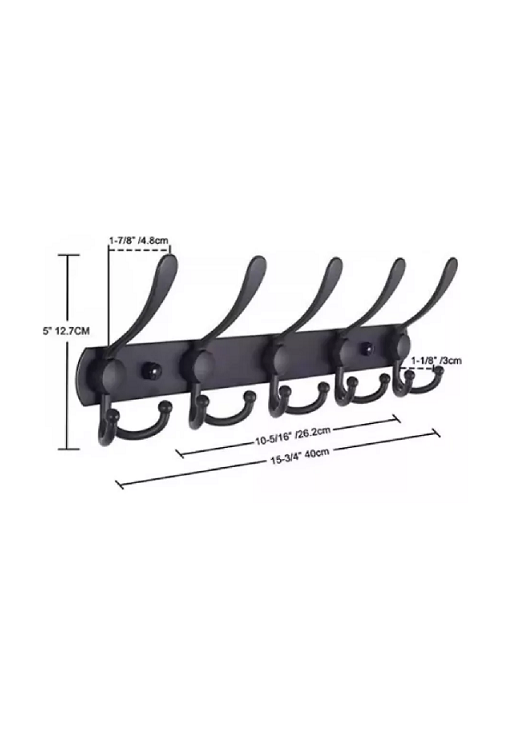 GANCHOS PERCHERO DOBLE COLGADOR PARA PARED COCINA 2 PIEZAS EN COLOR NEGRO - 1
