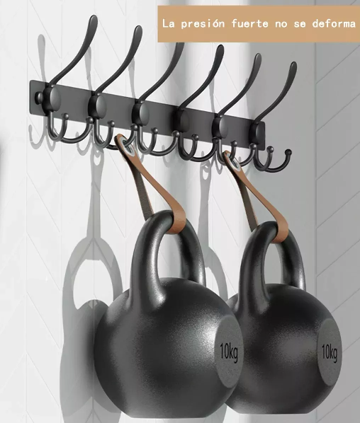 GANCHOS PERCHERO DOBLE COLGADOR PARA PARED COCINA 2 PIEZAS EN COLOR NEGRO - 2