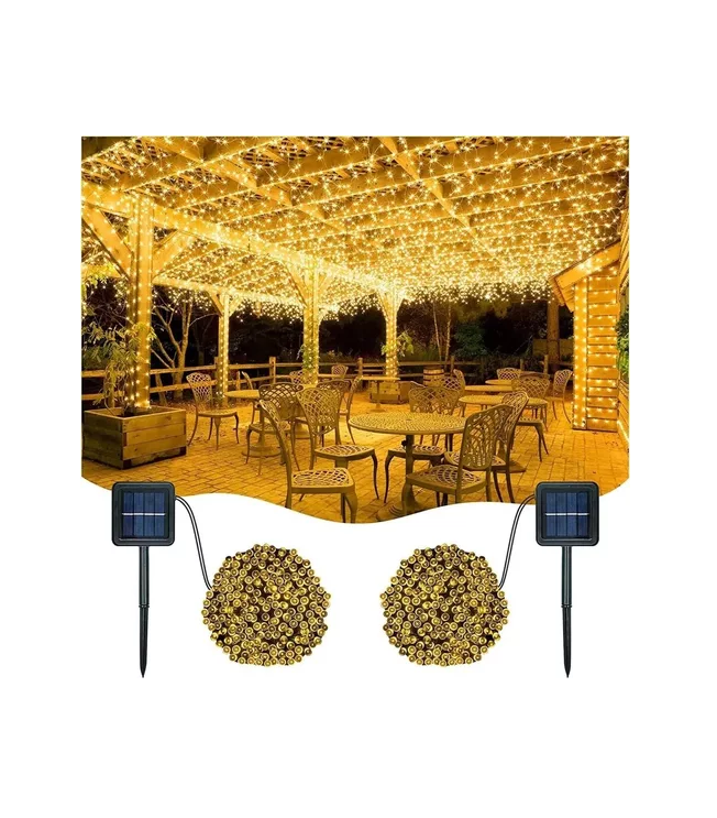 PACK 2 LUCES SOLARES NAVIDAD GUIRNALDA 10 METROS 100 LEDS EN COLOR AMARILLOS - 3