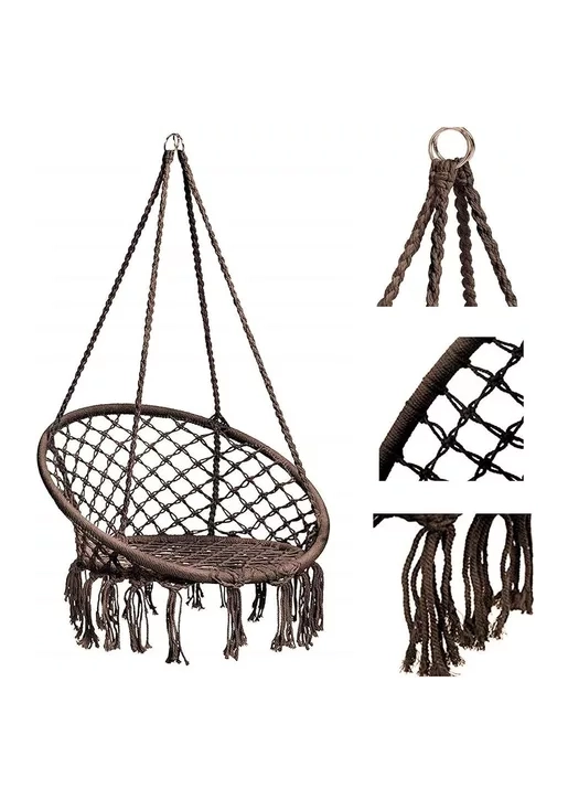 SILLA COLGANTE MUNA TEJIDA EN COLOR CAFE TIPO COLUMPIO DECORATIVA - 3