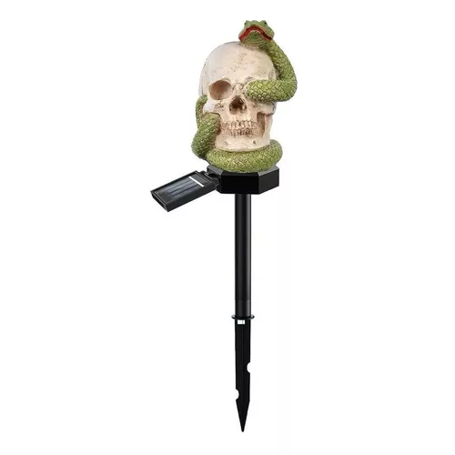 ESTACA SOLAR DE HALLOWEEN, CALAVERA CON SERPIENTE, LUZ DE JARDIN - 1