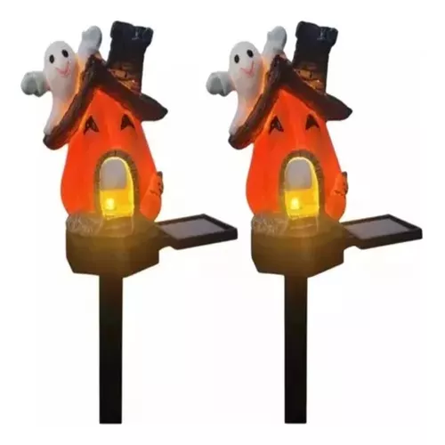 PACK DE 2 ESTACAS DE CALABAZA HALLOWEEN SOLAR CON LUZ CALIDA - 1