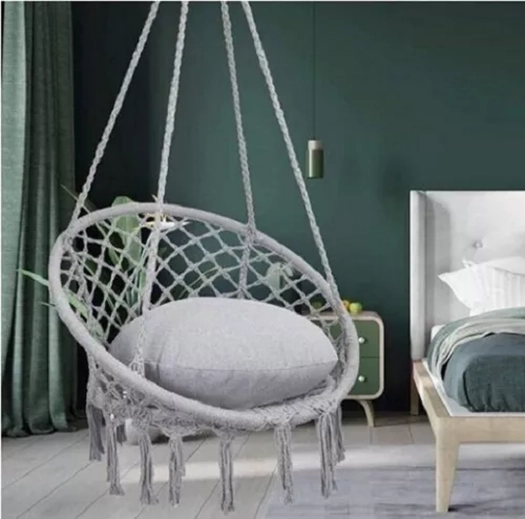 SILLA COLGANTE MUNA TEJIDA GRIS TIPO COLUMPIO DECORATIVA - 3