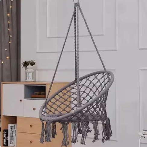 SILLA COLGANTE MUNA TEJIDA GRIS TIPO COLUMPIO DECORATIVA - 4