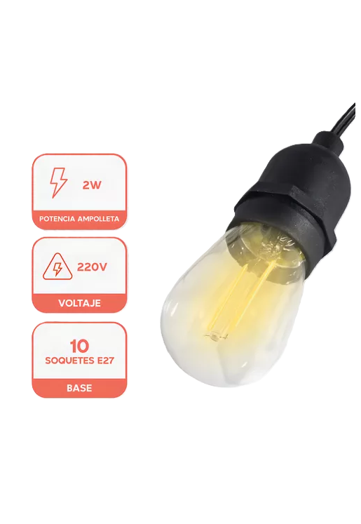 PACK 2 GUIRNALDA TERRAZA EXTERIOR HOMELY LUCES VINTAGE 10M + 10 AMPOLLETAS E27 - 4
