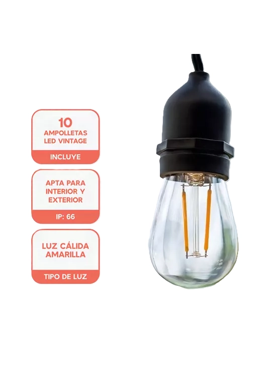 PACK 2 GUIRNALDA TERRAZA EXTERIOR HOMELY LUCES VINTAGE 10M + 10 AMPOLLETAS E27 - 5