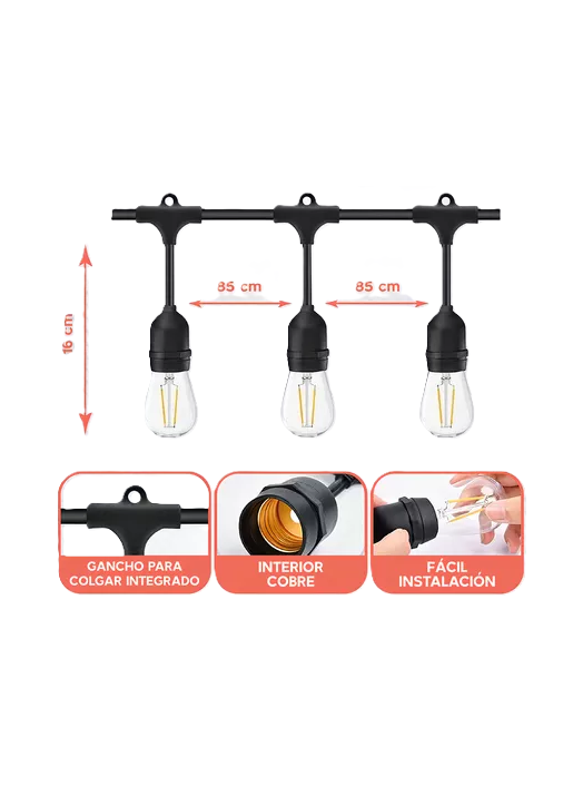 PACK 2 GUIRNALDA TERRAZA EXTERIOR HOMELY LUCES VINTAGE 10M + 10 AMPOLLETAS E27 - 6