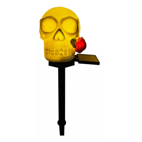 ESTACA SOLAR DE HALLOWEEN, CALAVERA CON ROSA, LUCES DE JARDIN - 1