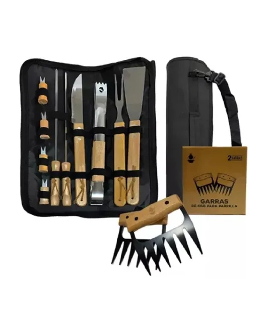 PACK DE ASADO PARRILLA 10 UDS + 2 GARRAS DE OSO INOX - 1
