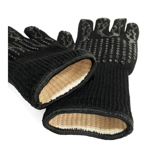 PACK SET CEPILLO INOX + 2 GUANTES ALTA TEMPERATURA ASADO BBQ - 5