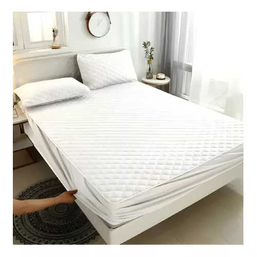 CUBRE COLCHON IMPERMEABLE 1.5 PLAZAS + FUNDA IMPERMEABLE, COLOR EN COLOR BLANCO - 2