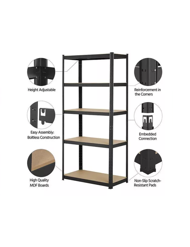 ESTANTE METALICO EN COLOR NEGRO 180X90X40CM SOPORTA 400KG - 4