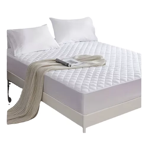 CUBRE COLCHON 2 PLAZAS ACOLCHADO + 2 FUNDAS PARA ALMOHADA, COLOR EN COLOR BLANCO - 1