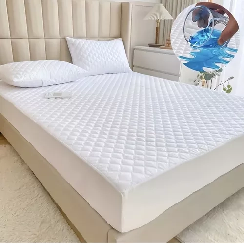 CUBRE COLCHON 2 PLAZAS ACOLCHADO + 2 FUNDAS PARA ALMOHADA, COLOR EN COLOR BLANCO - 4