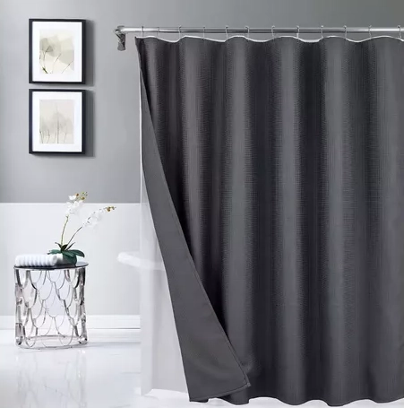 CORTINA BAÑO DUCHA CASATUA CON IMAN Y FORRO, COLOR GRIS - 2