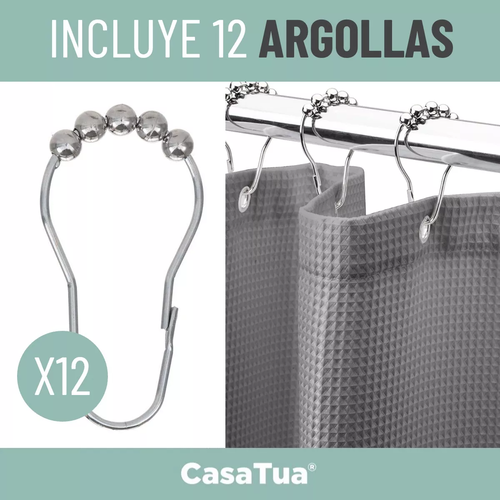 CORTINA BAÑO DUCHA CASATUA CON IMAN Y FORRO, COLOR GRIS - 3
