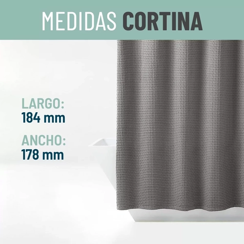 CORTINA BAÑO DUCHA CASATUA CON IMAN Y FORRO, COLOR GRIS - 6